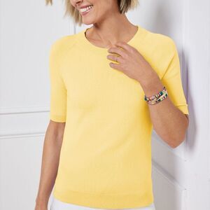 Talbots butter light yellow short raglan sleeve sweater top woman's size XLP